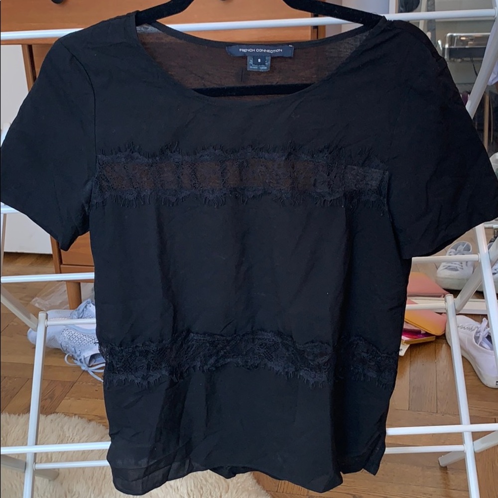 Black French Connection Blouse with Lace Details